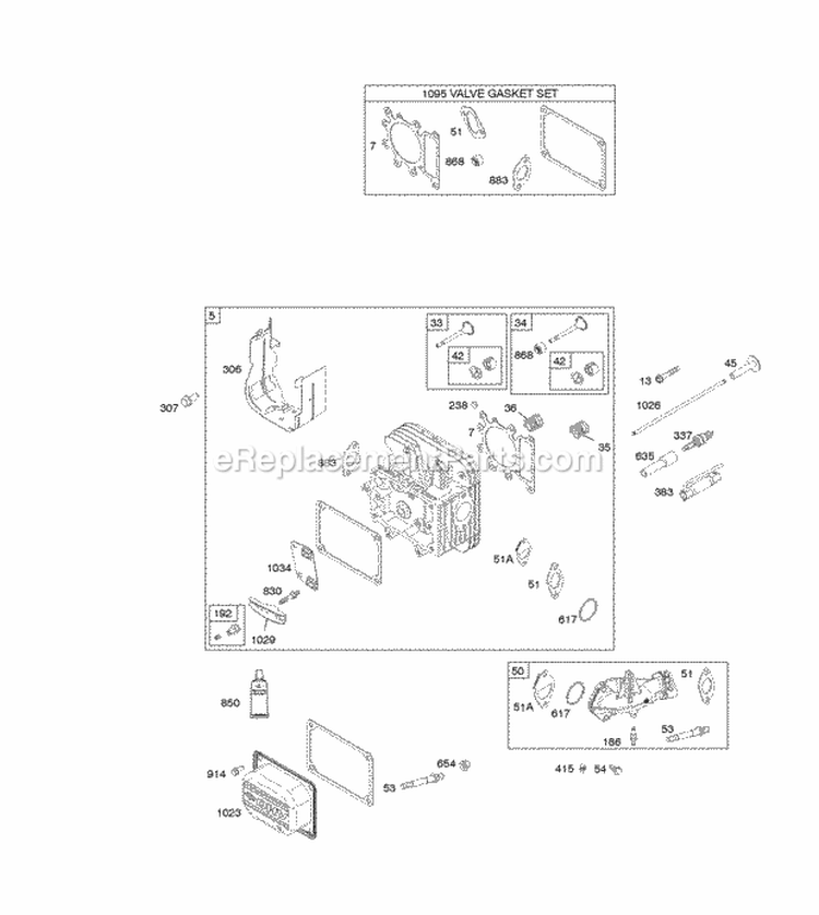 Cylinder Head Gasket Set - Valve Lubrication Valves Diagram and Parts List for 31A807-0905-G5  Briggs and Stratton Engine